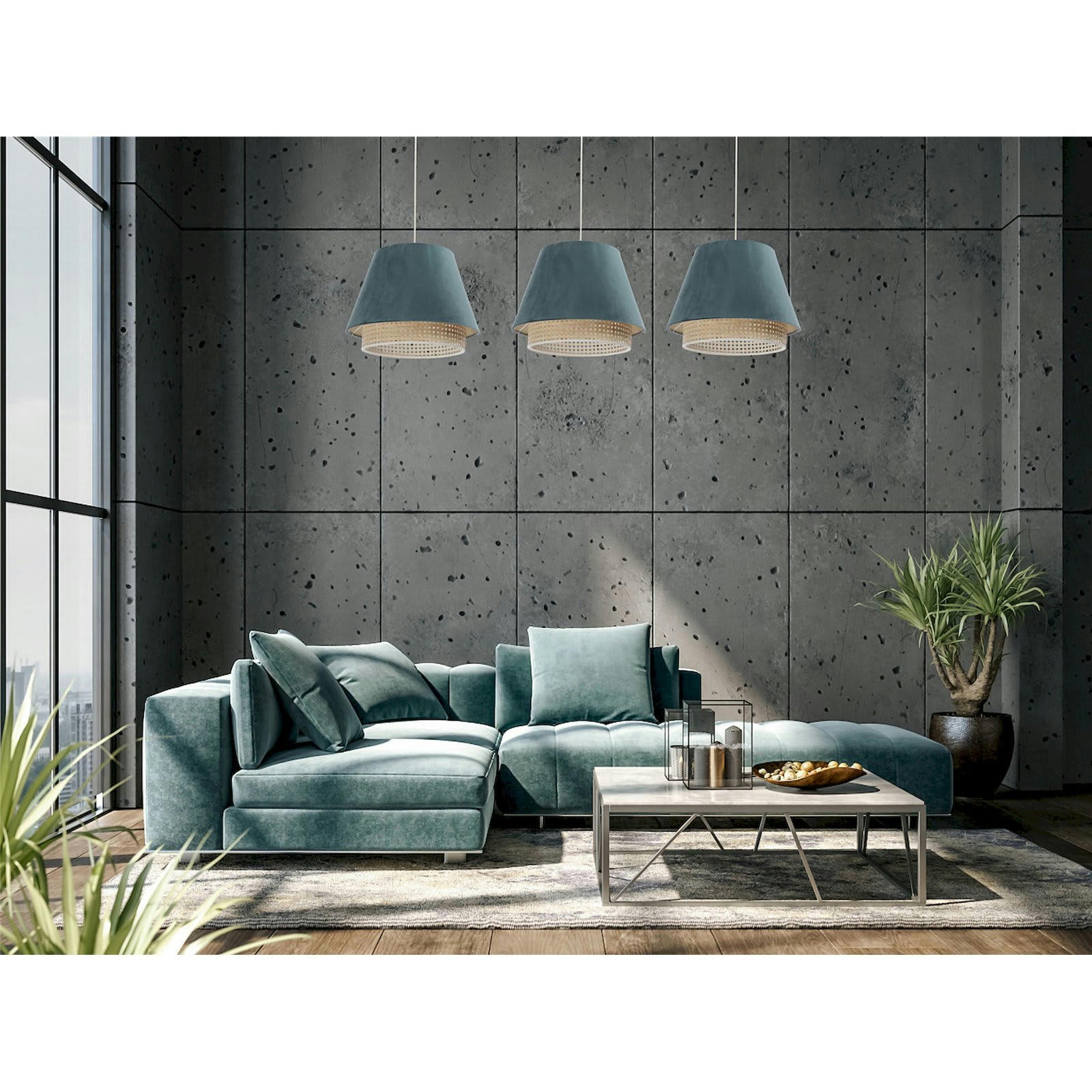 SENSEI - Suspension Rotin Bleu 40x40x25 cm