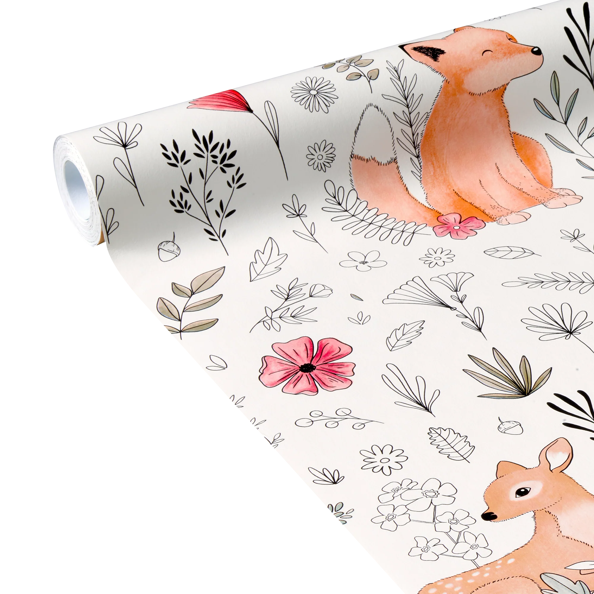 Papier peint intissé CALM FOREST orange clair et rouge framboise
