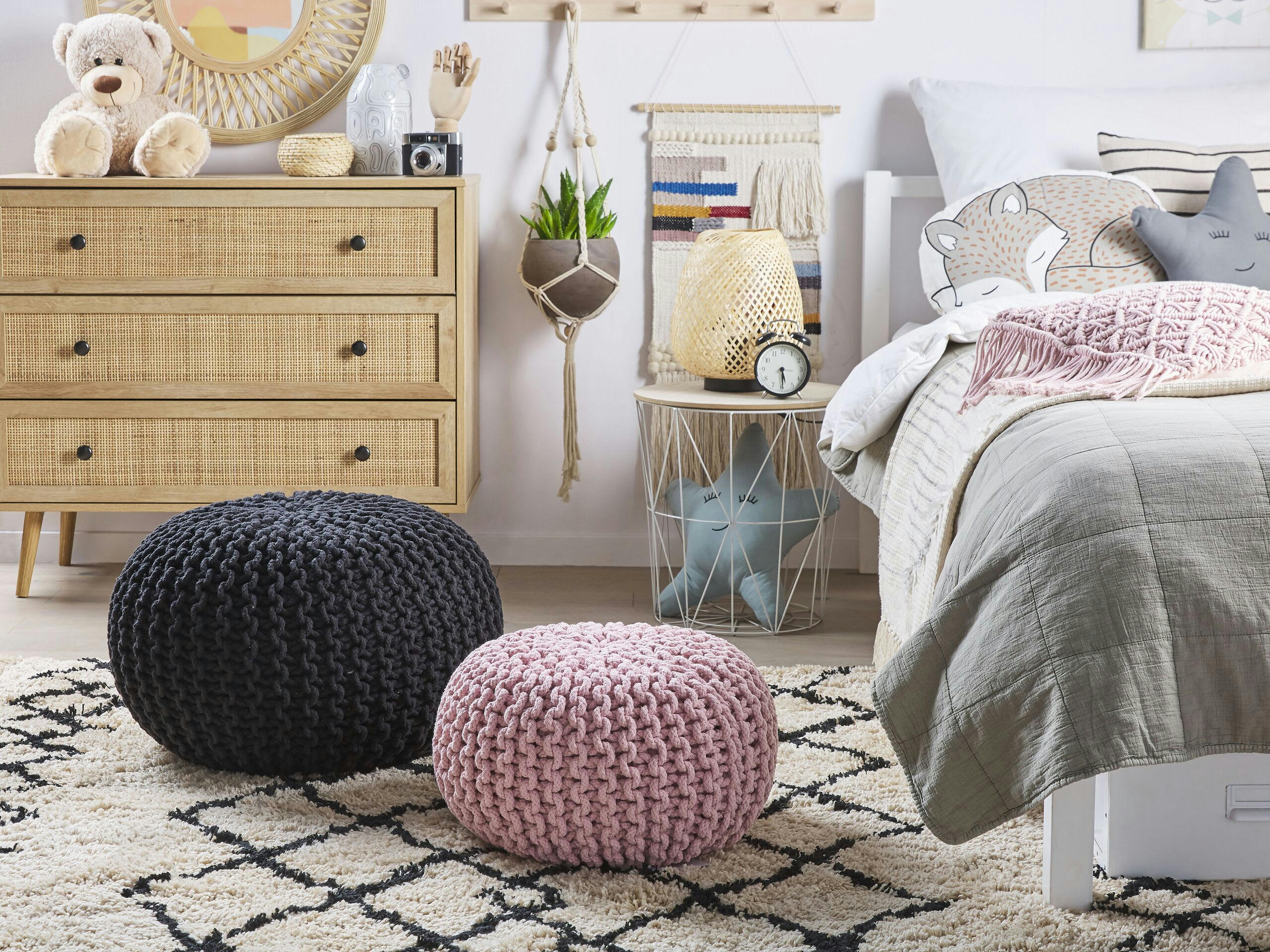 CONRAD - Pouf en coton rose 40 x 25 cm