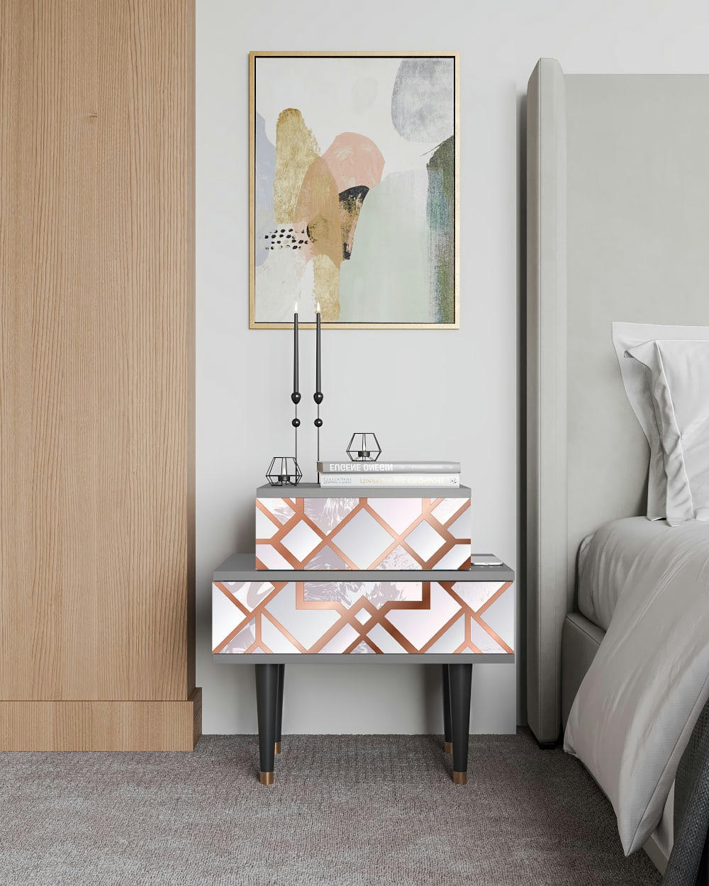 PASTEL FAIRYTALE - Table de chevet rose clair 2 tiroirs L 58 cm