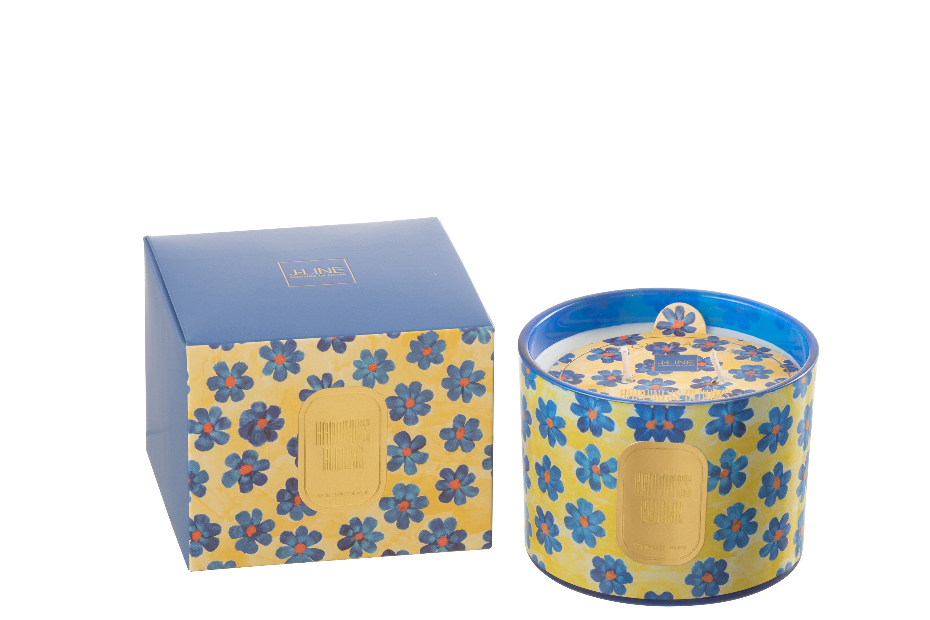 J-Line geurkaars Hapiness Blooms - White Musk Violet - blauw/geel - small - 30U