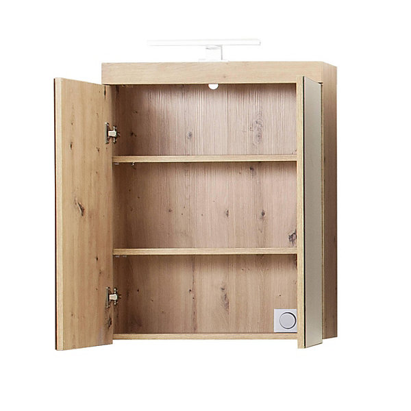 Meuble haut avec éclairage LED - Mélaminé - Naturel - 60 - 77 - 17 cm