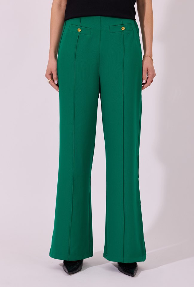 Eleganckie spodnie wide leg w kolorze intensywnej zieleni