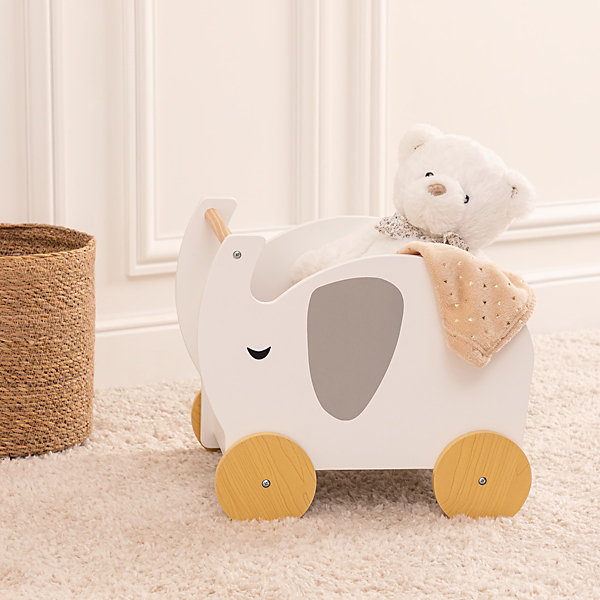 Chariot enfant éléphant - bois - blanc - 35x39 cm - Atmosphera