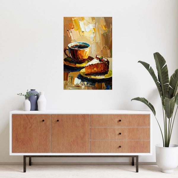 Naklejka na ścianę do salonu Feeby Filiżanka Kawy Ciastko w beżu 20x30