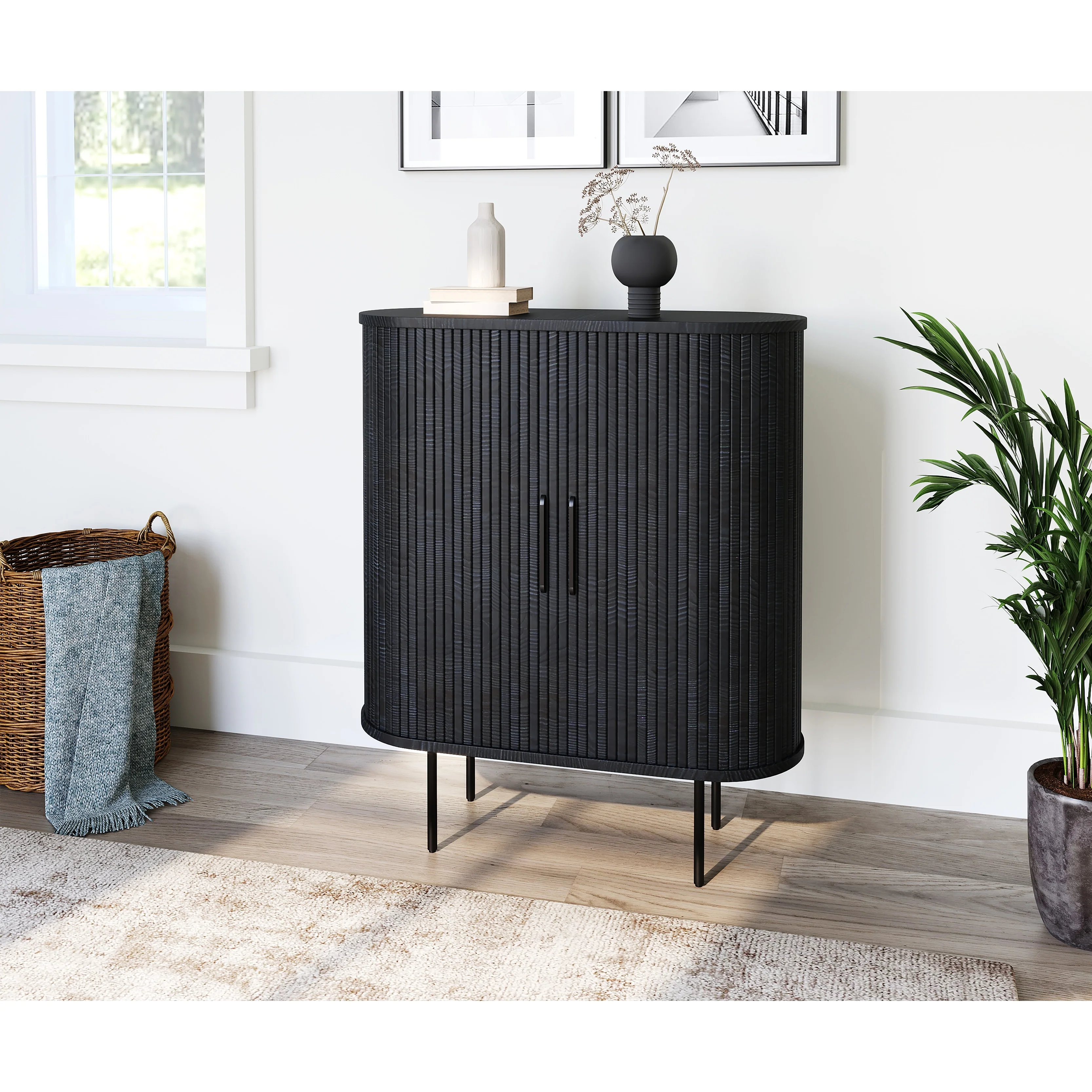 Rye Studio Nicola Mid-Century Modern Rounded Sliding Door Cabinet 39