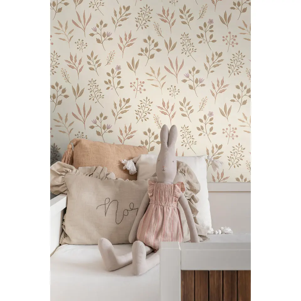 ESTAhome behang bloemmotief in Scandinavische stijl beige - 53 cm x 10.05 m