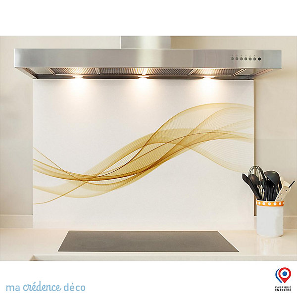 Crédence cuisine fond de hotte Courbe dorée - Verre trempé - L 60 cm x H 45 cm - MaCrédenceDéco