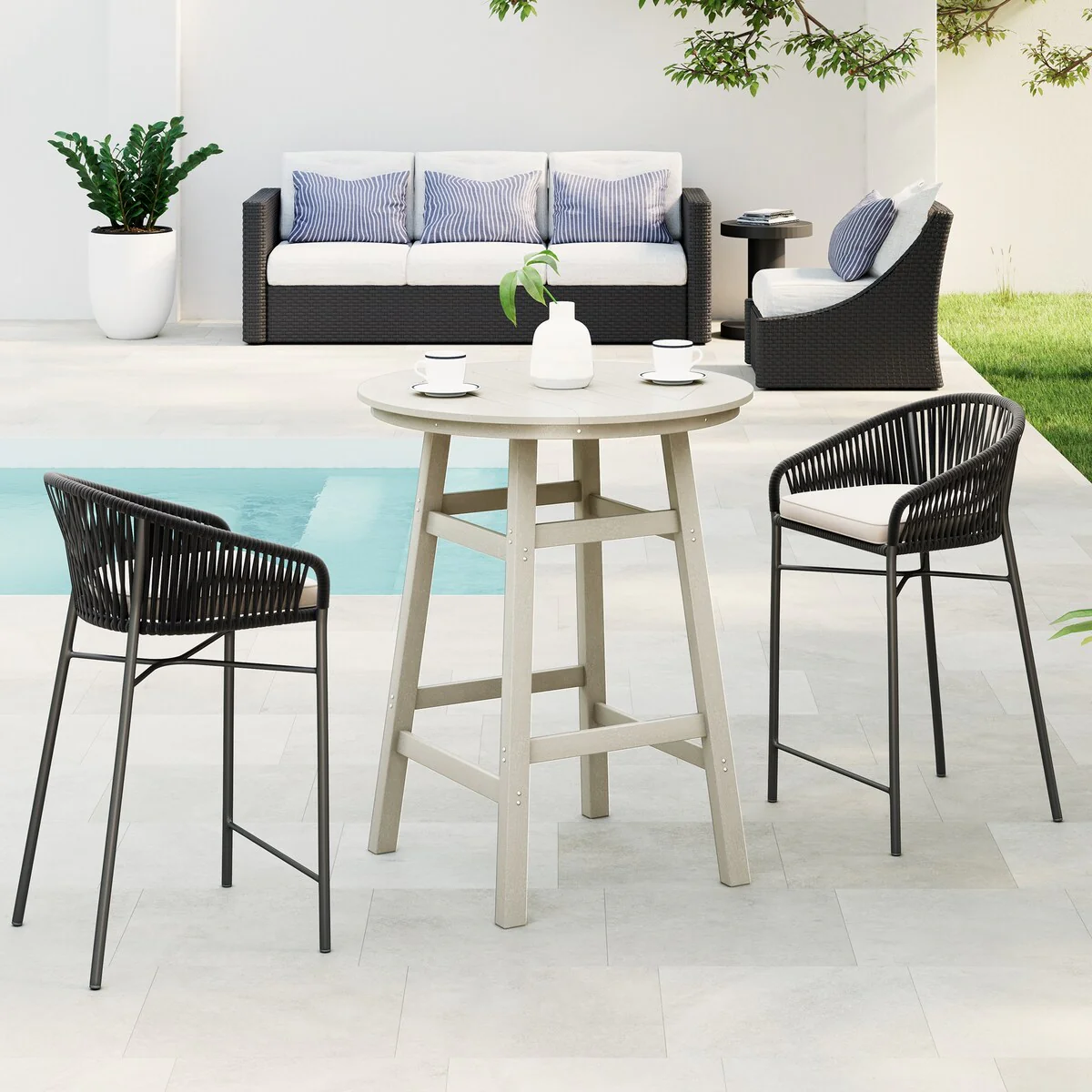 Polytrends Laguna Hdpe All Weather Outdoor Patio 35 Round Bar Table