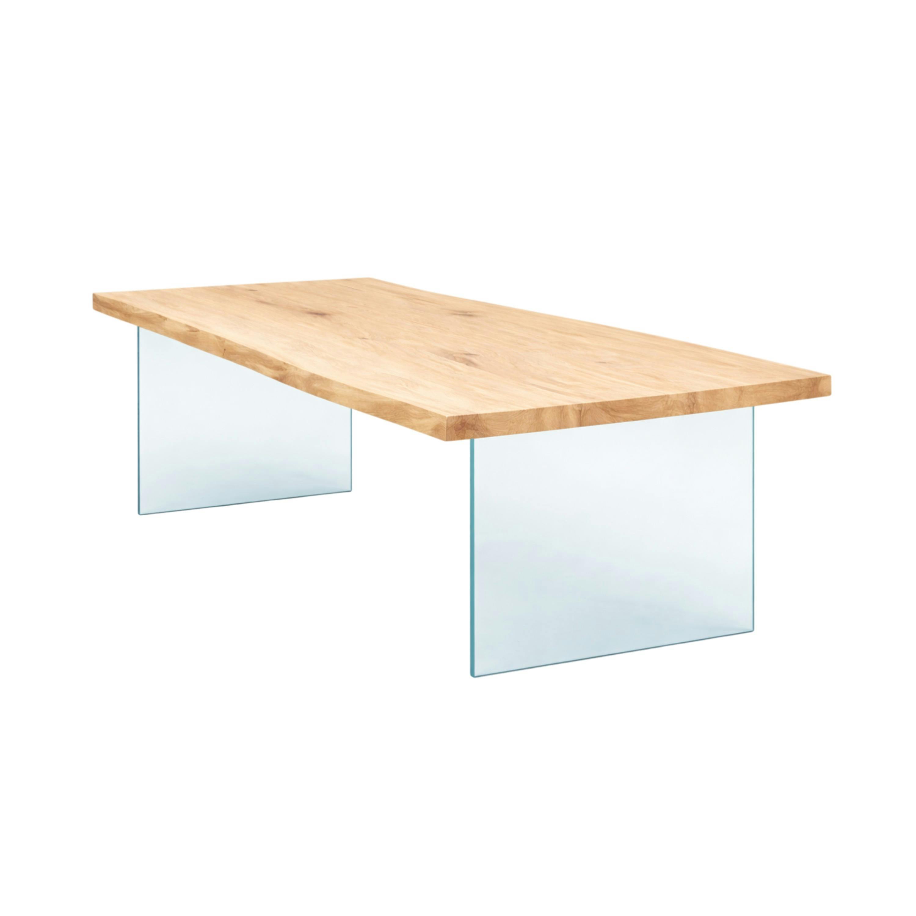 Table extensible chêne blanc bords naturels pieds verre 240 cm PALERME