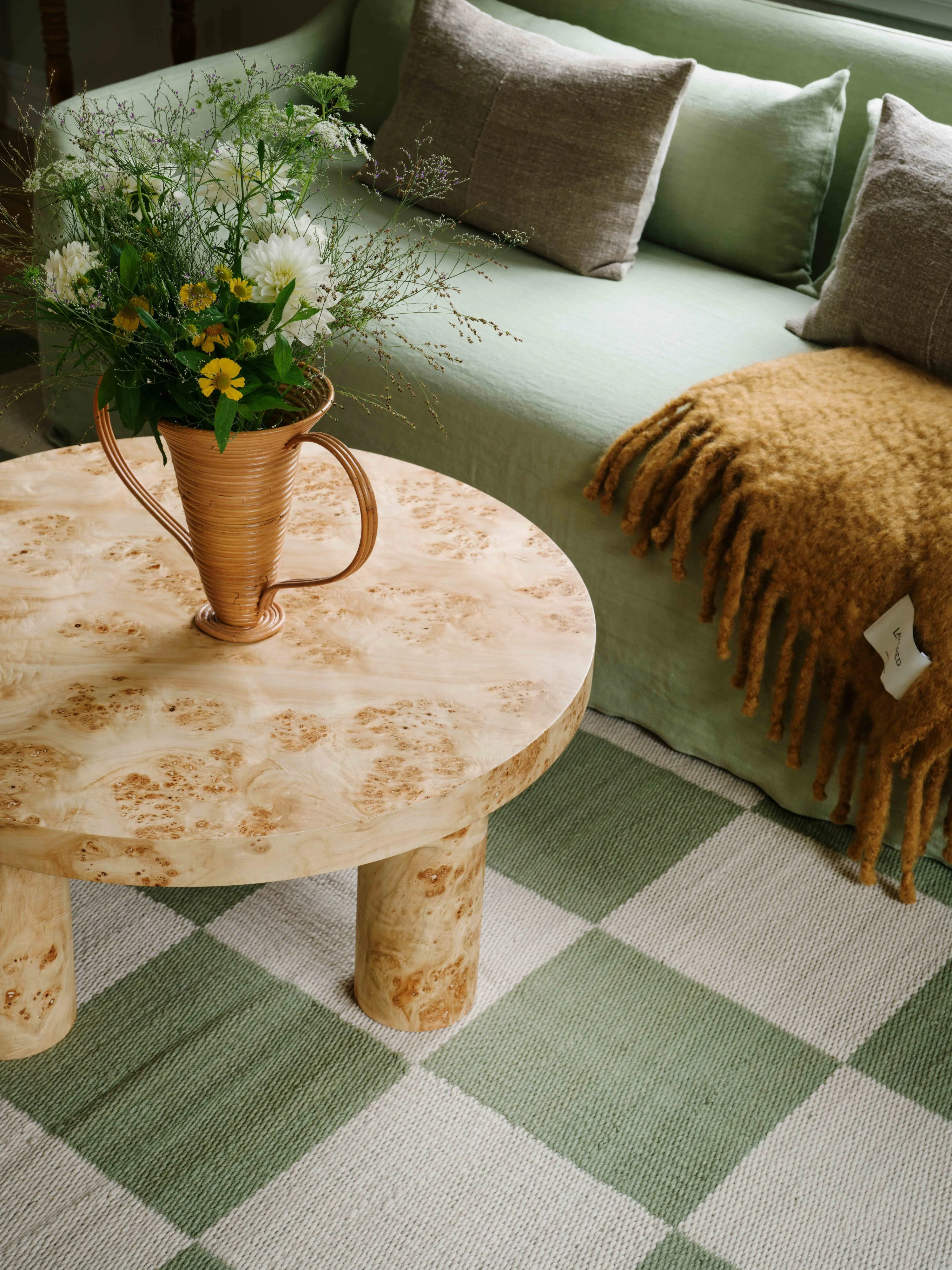 Handgewebter Kurzflor-Jute-Teppich Chess Flatweave