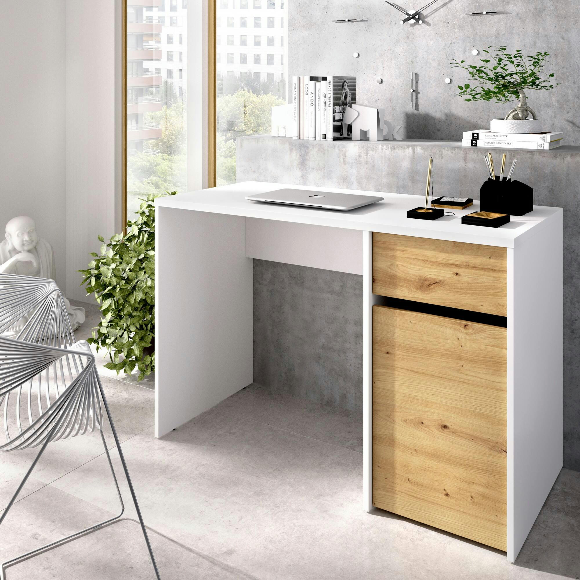 DCAPUT - Bureau effet bois blanc et chêne noueux