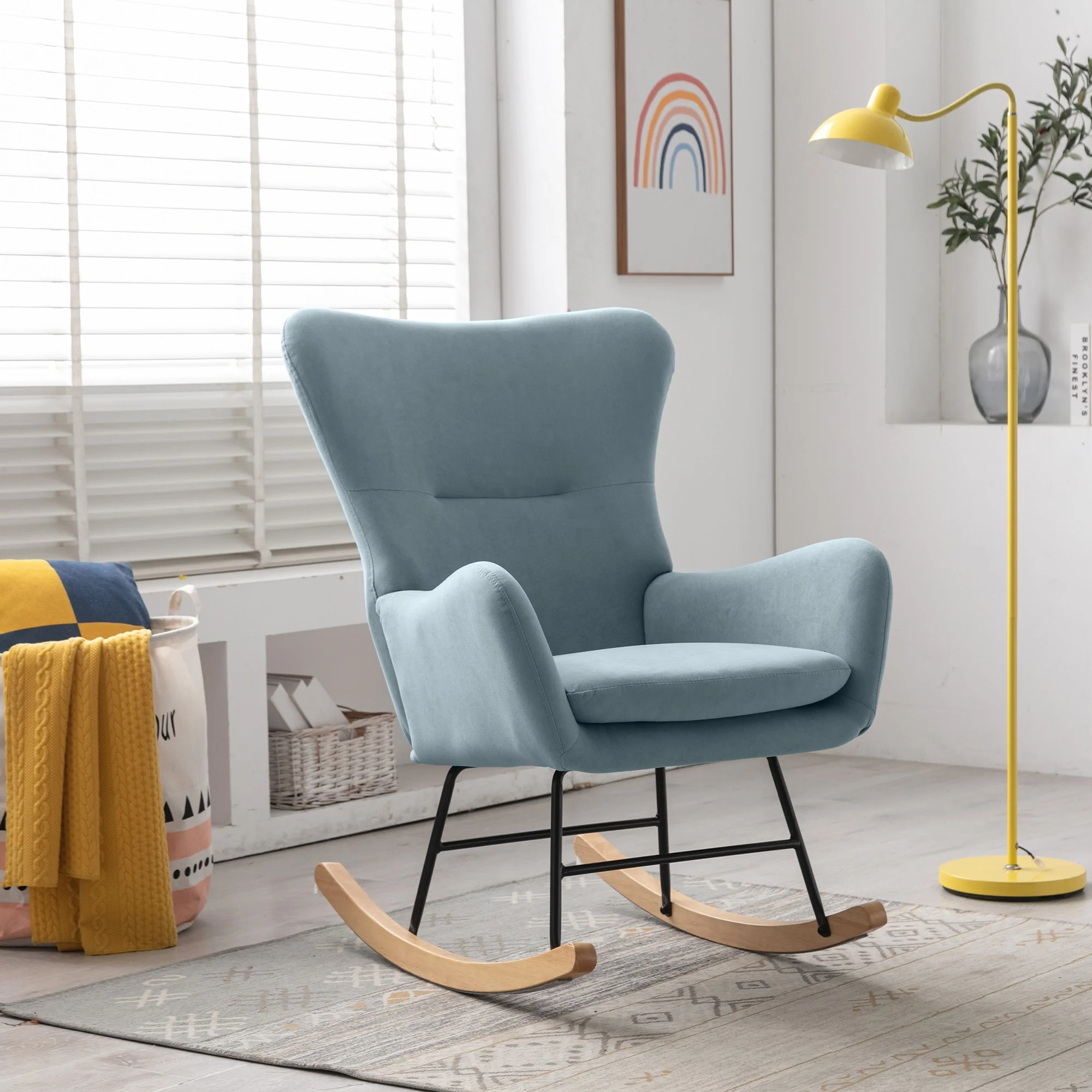 Velvet Armchair Wingback Comfy Rocker Chair with Thick Padded Seat for Nursery