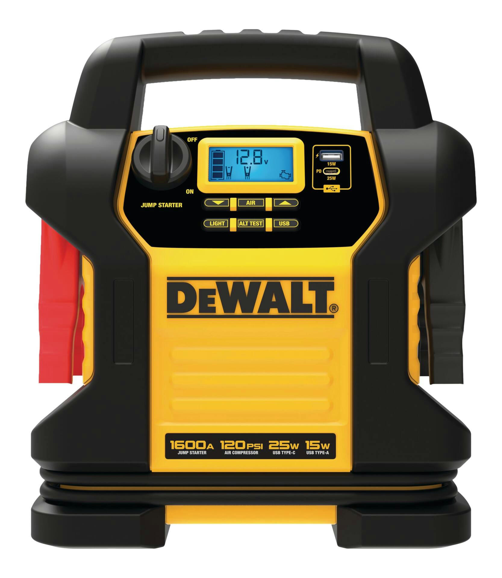 DEWALT DXAEJ14CA Booster Pack/Jump Starter, With Auto-Stop Digital Air Compressor, 1600 Peak Amp, 12V