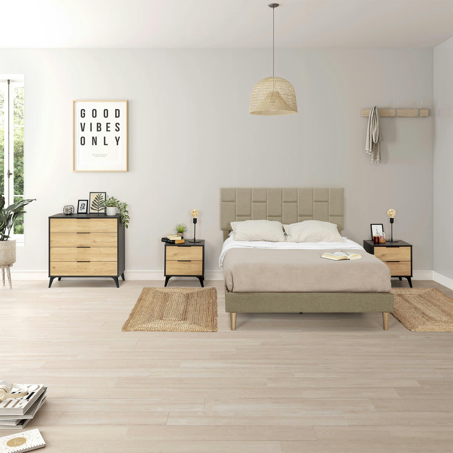 SORNI - Cadre de lit rembourré 30 cm, 135/140x190 cm, Beige