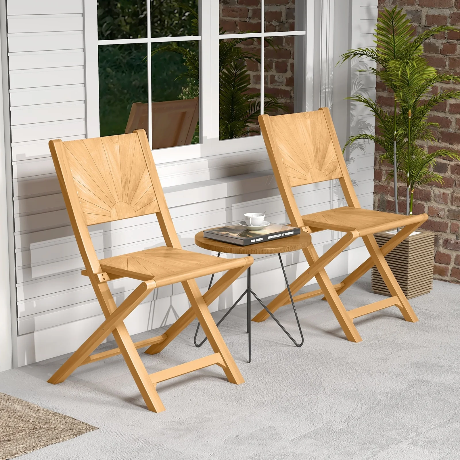 Gymax 4 PCS Folding Patio Chairs w/ Inclined Backrest Teak Wood