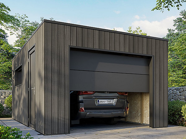 Garage Composite SILVERSTONE - Bardage Couleur Ardoise - Surface : 20m2 - Porte Sectionnelle Motorisée - 2 télécommandes