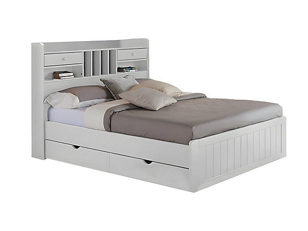 Lit avec rangements 140 x 190 cm - Pin - Blanc   Sommier - MEDERICK
