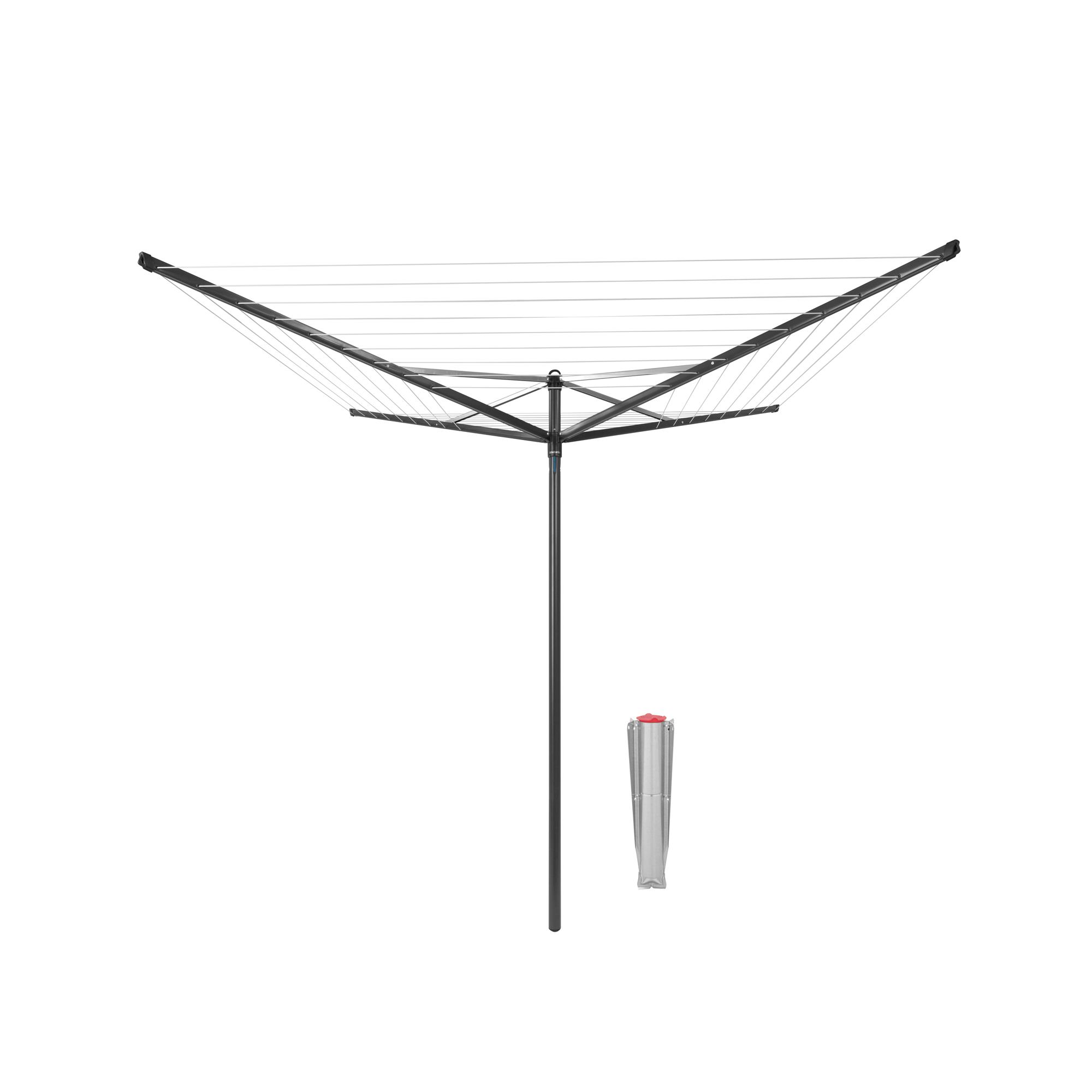 Brabantia Droogmolen Topspinner, 50 meter met metalen grondanker, doorsnede 45 mm - Anthracite
