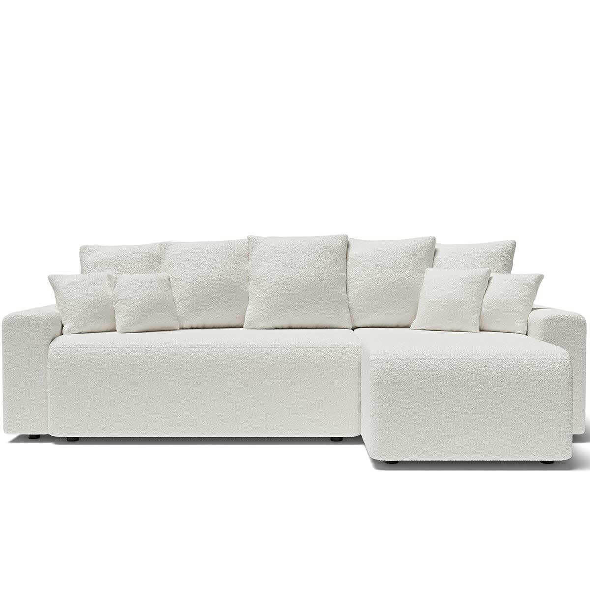 LUCIA - Canapé d'angle convertible 4 places en tissu bouclette écru