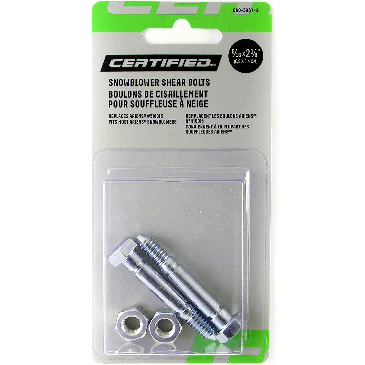 Certified Replacement Shear Bolt For Ariens Snowblower 2 Pk ., 5/16 x 21/8-in