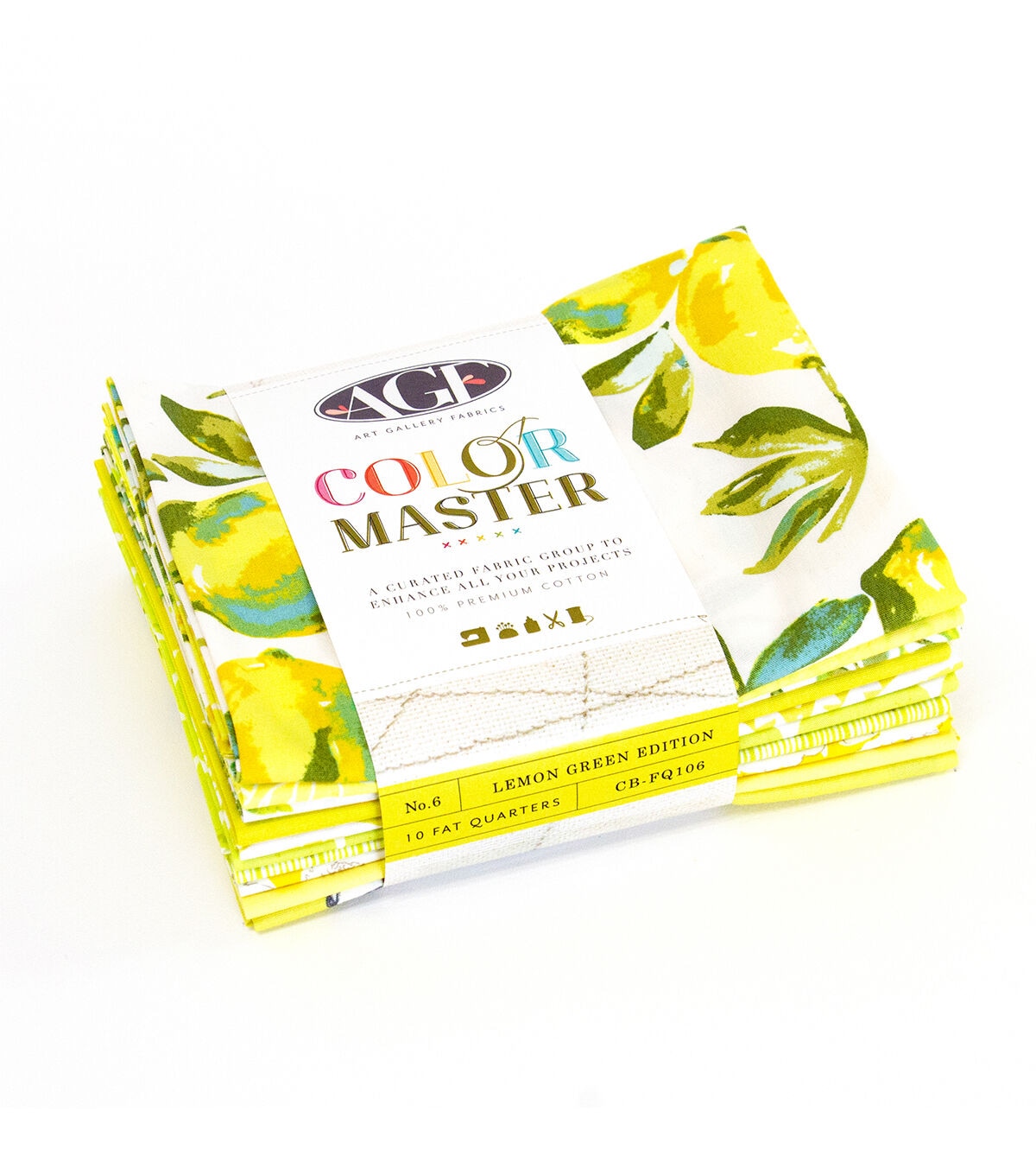 Art Gallery Fabrics Lemon Green 10Pc Color Master Cotton Fabric Quarter Bundle