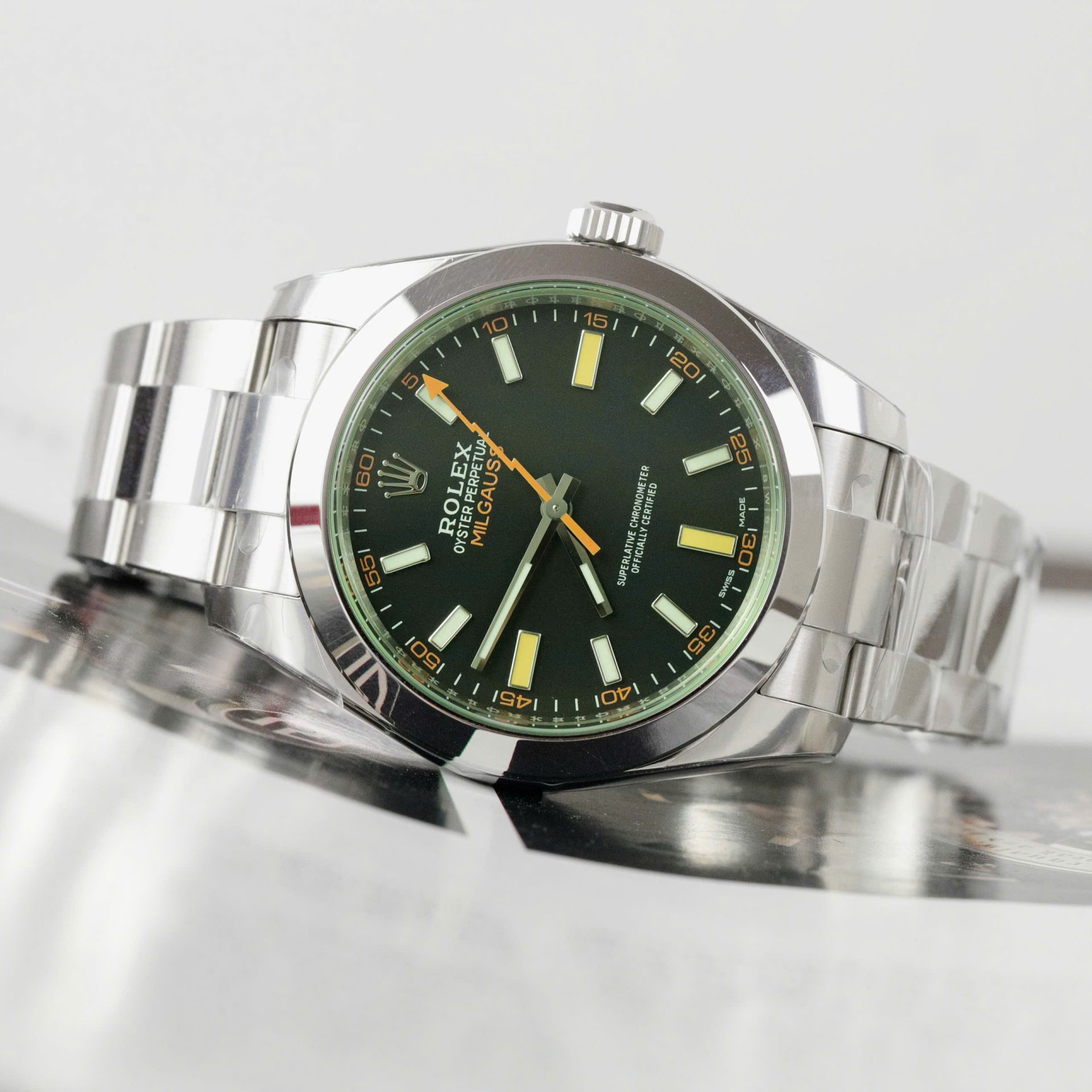 Rolex Milgauss 116400GV 904L Steel Black Dial Green Sapphire 40mm Oyster Super Clone