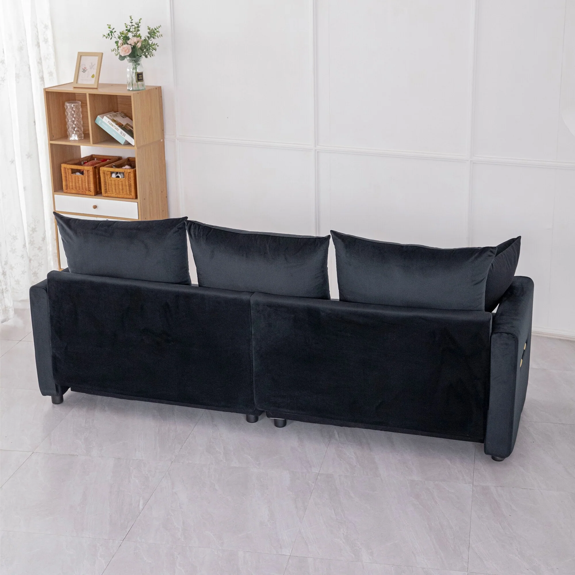 Velvet Modern 2-Seater Sofa, Two-Tone Sectional Couch