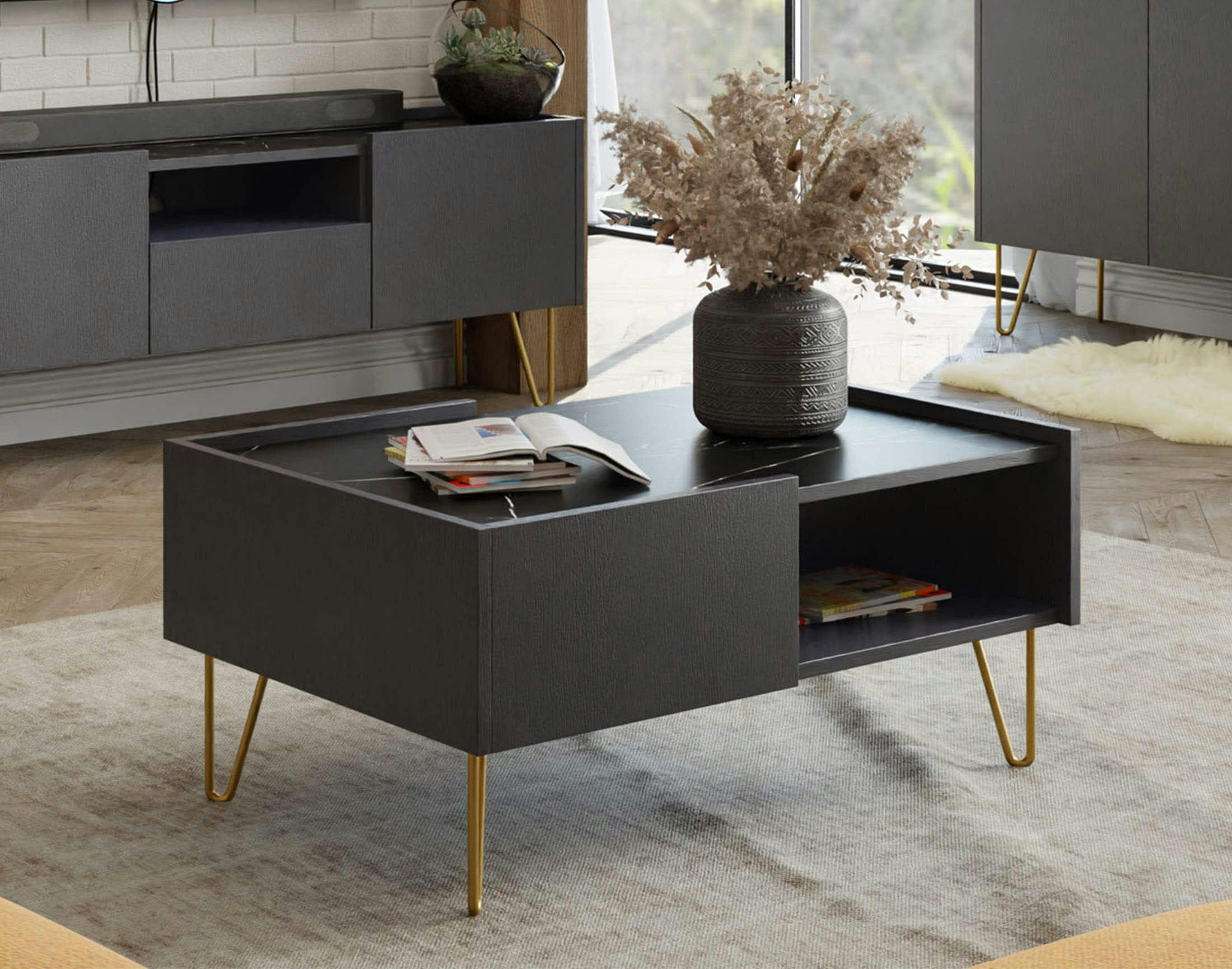 CALI - Table basse style contemporain 97 cm noir / doré