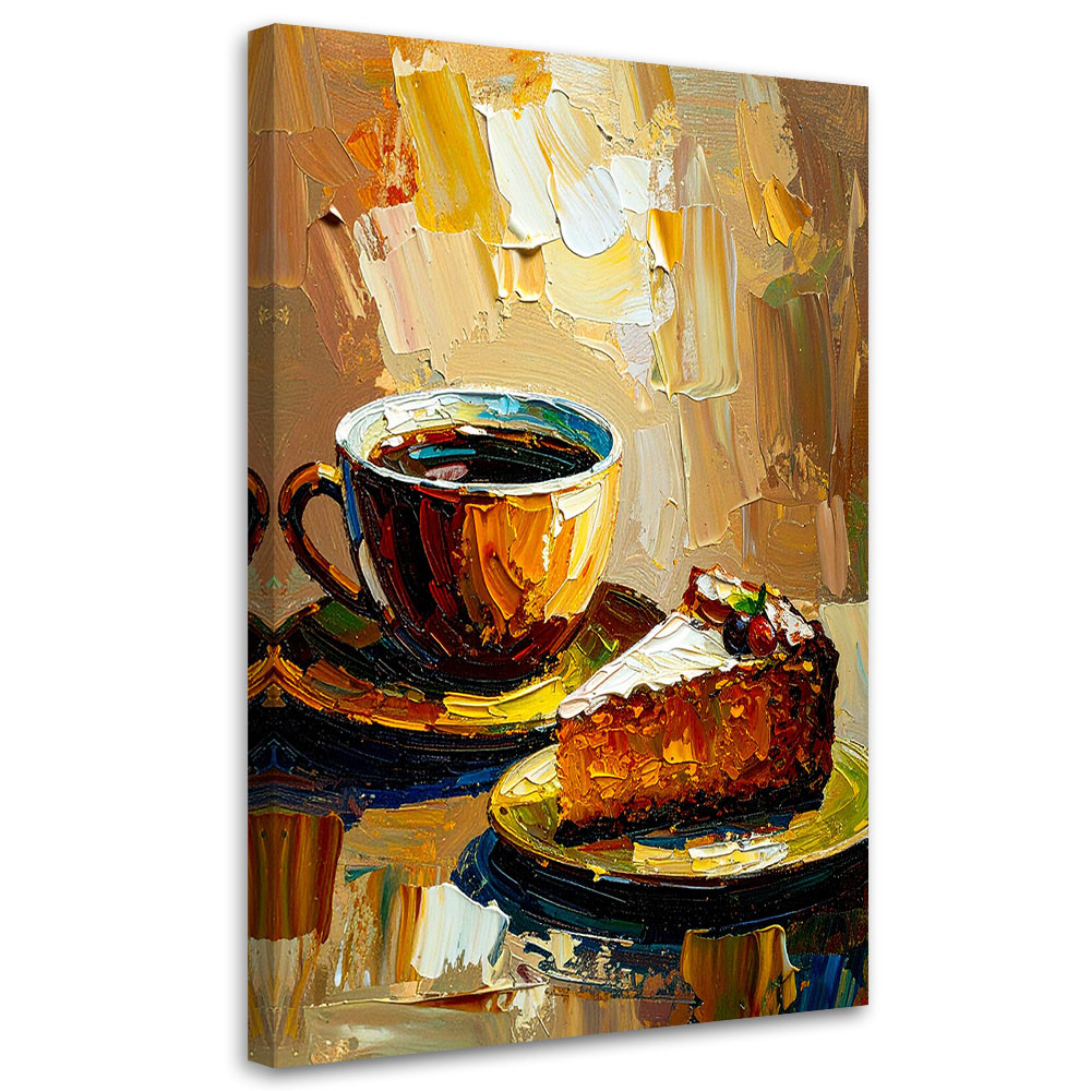 Feeby Obraz do kuchni restauracji, Filiżanka Kawy Ciastko w beżu 40x60