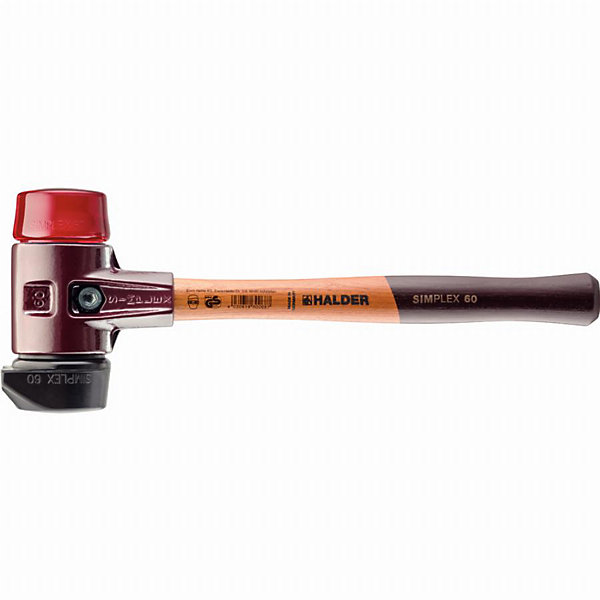Maillet HALDER SIMPLEX D60mm caoutchouc chargé avec pied intégré et embout plastique, boîtier fonte et manche bois