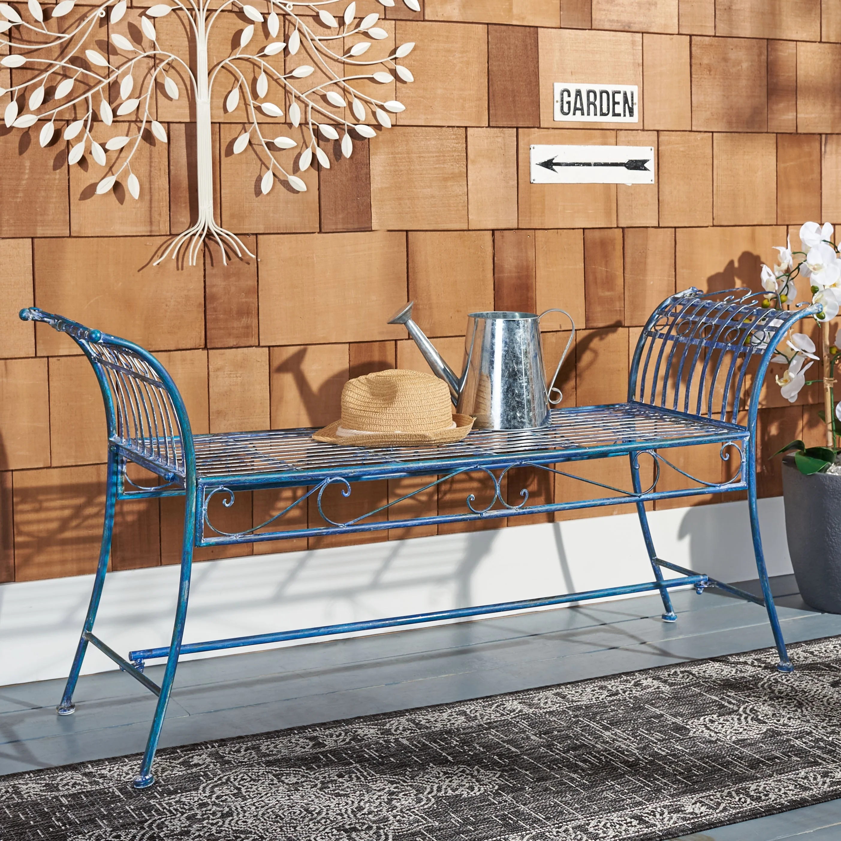 SAFAVIEH Outdoor Aniyah Victorian Iron Bench - 56Wx16Dx27H