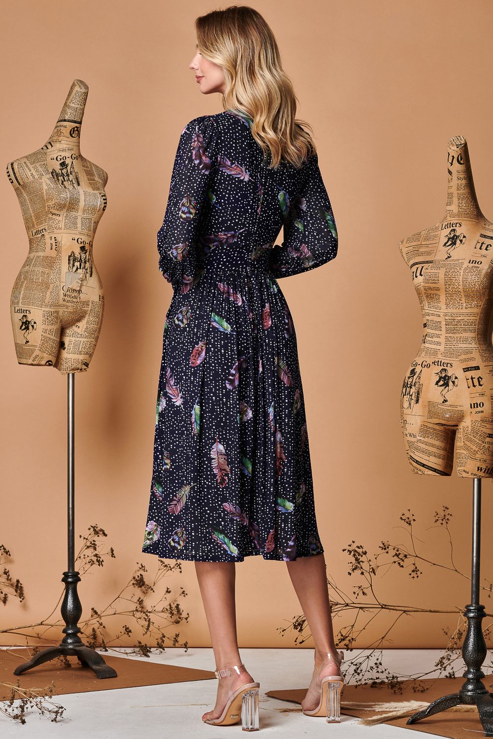 Jolie Moi Wrap Front Long Sleeve Mesh Dress