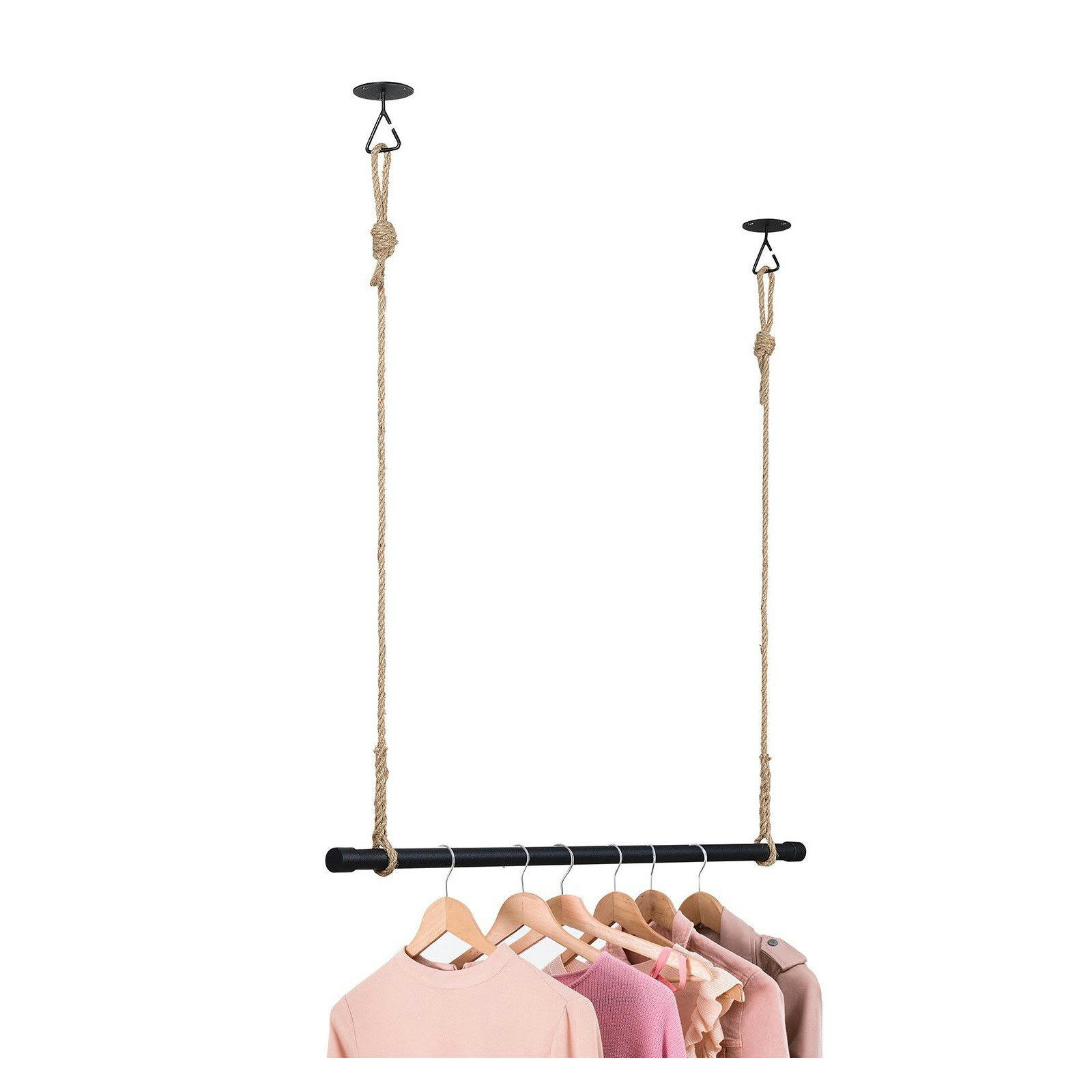 LEXY - Penderie suspendue bois L100cm noir avec corde