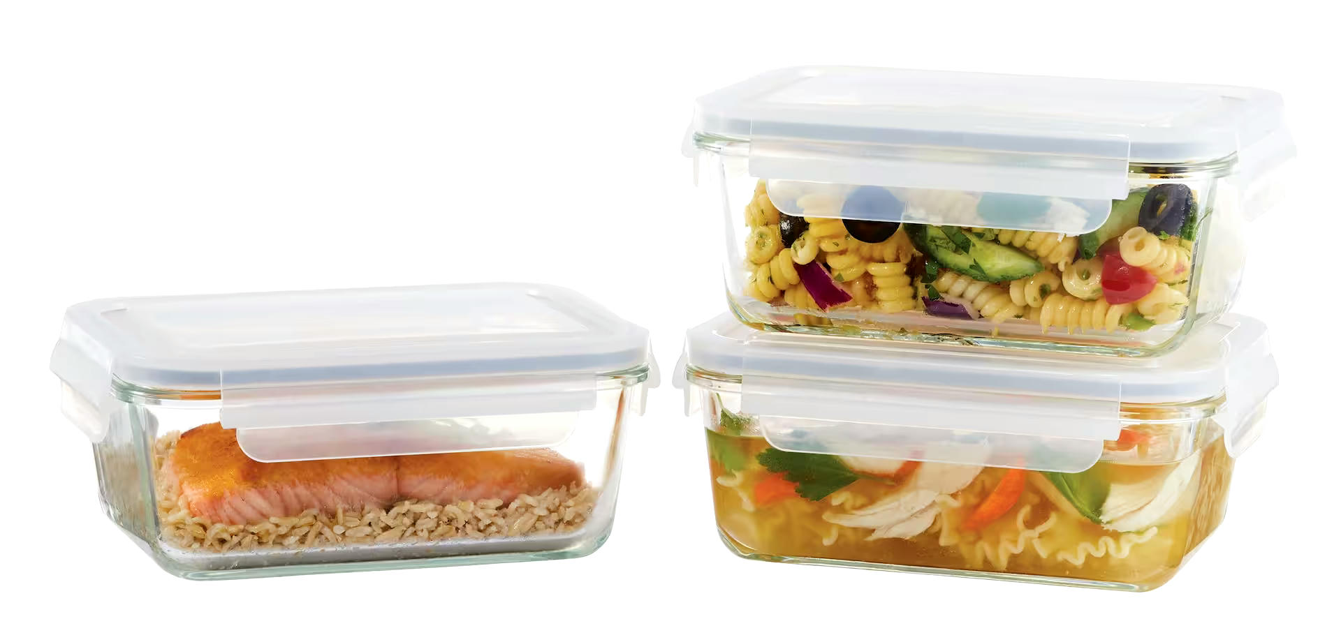 Vida by PADERNO Glass Clip Lid Food Storage Container Set Leakproof, 3-pc, 970-mL