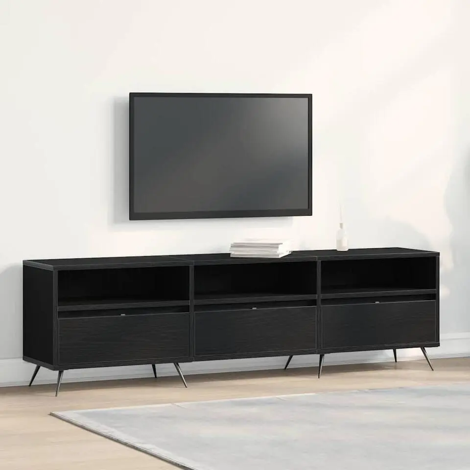 vidaXL - TV-meubel 3 vakken 3 deuren - Zwart eiken - Hout - 150x30x44.5 cm