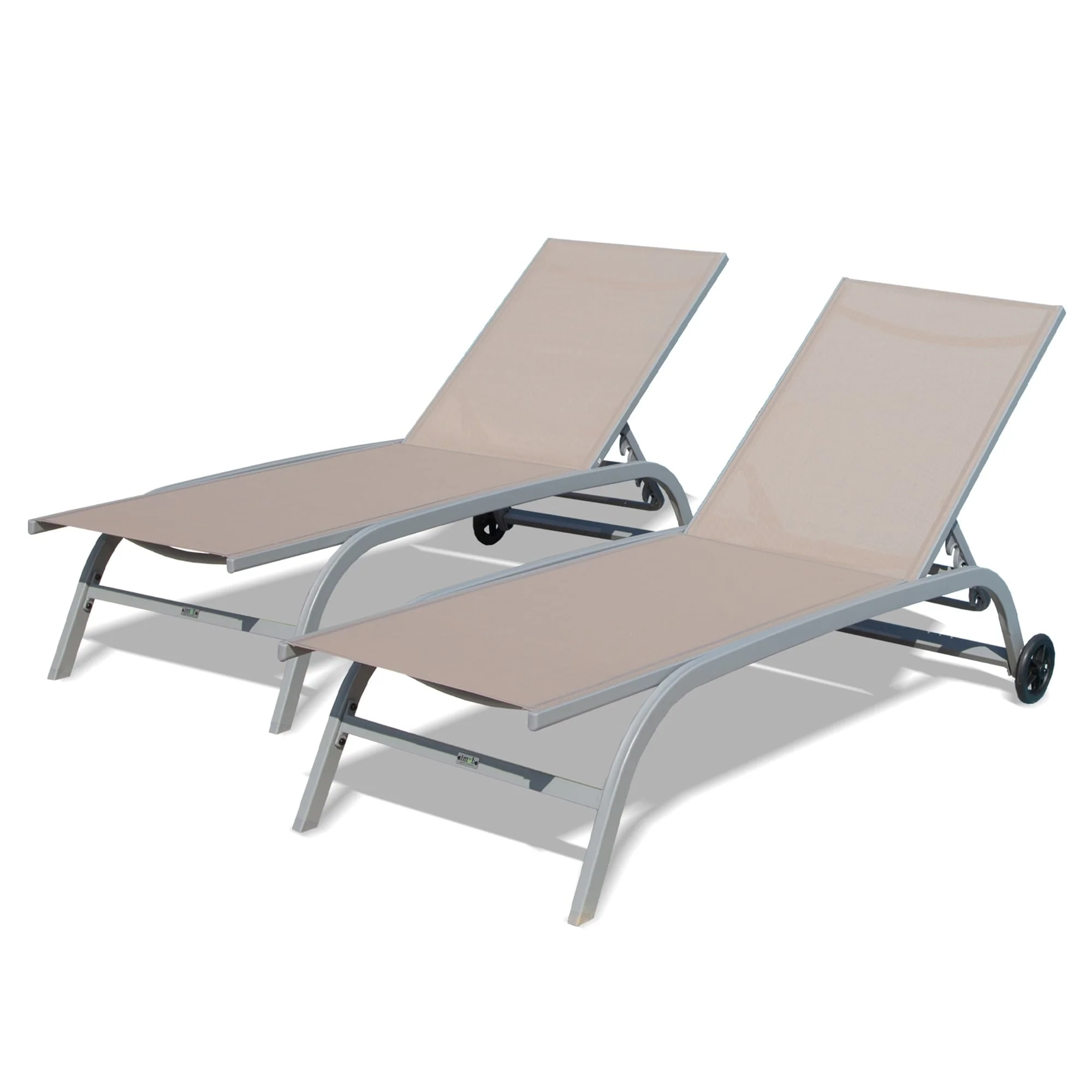 Outdoor Chaise Lounge Set of 2 Adjustable Reclining Pool Chairs with Wheels for Patio Beach or Deck