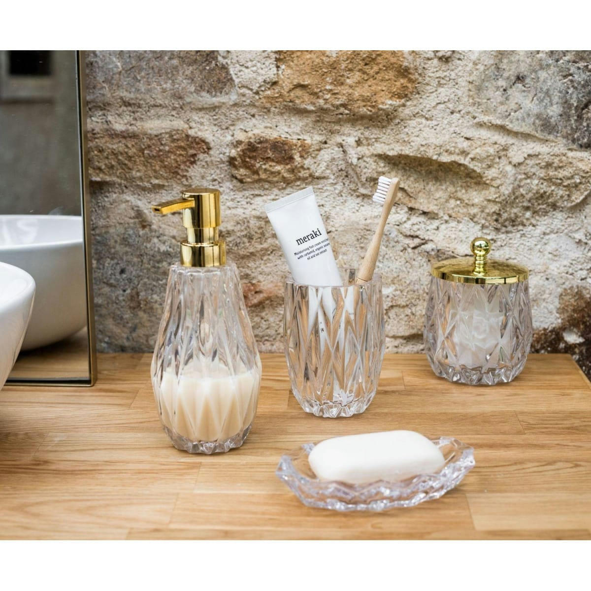 TAILLÉ - Porte brosse à dents en verre taillé transparent 8,5x11cm