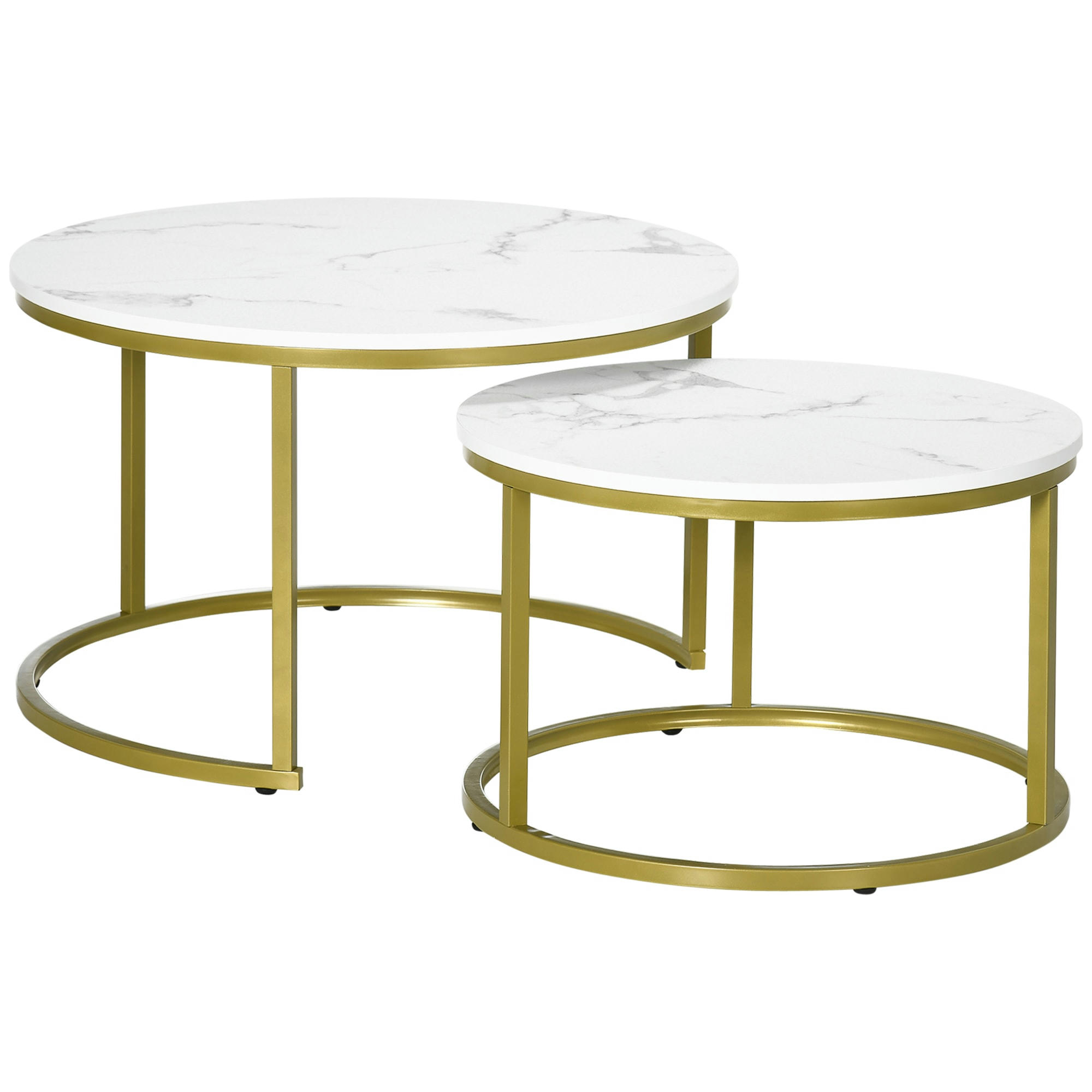 - Lot de 2 tables gigognes art déco acier doré aspect marbre blanc