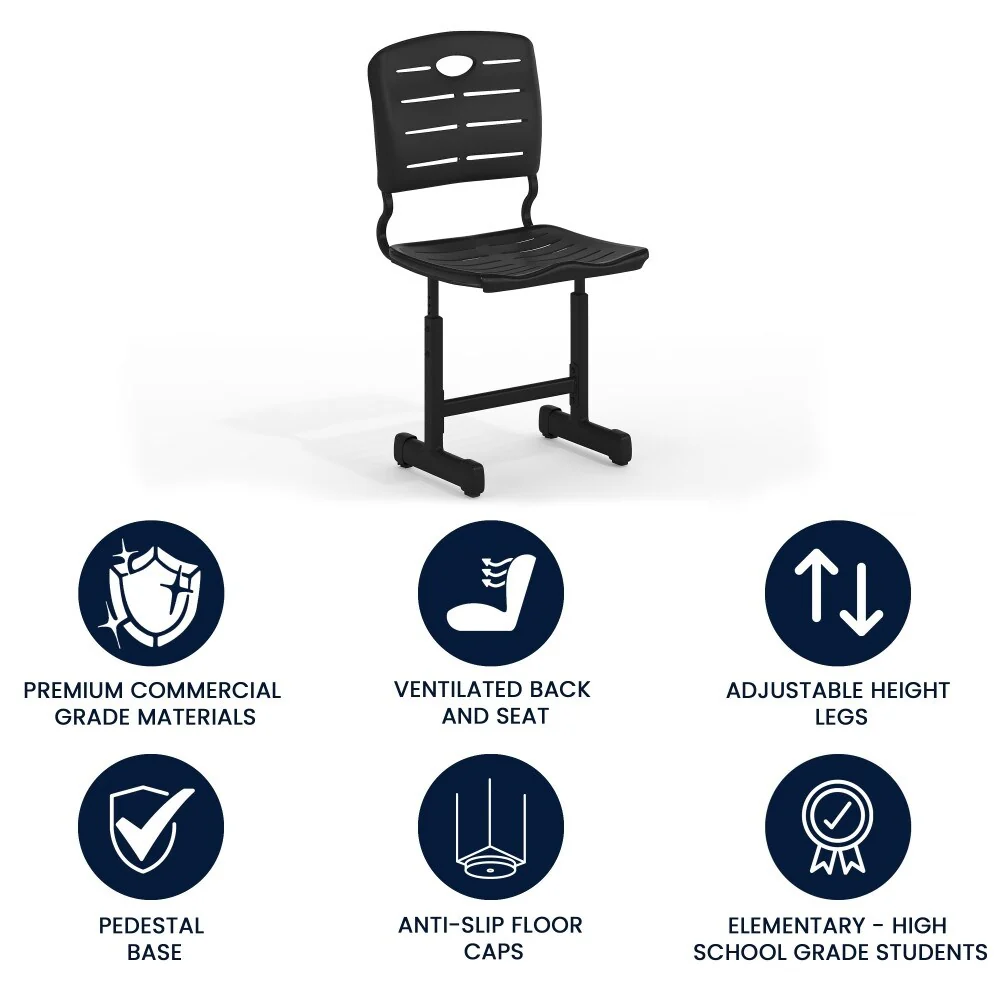 Adjustable Height Student Chair with Pedestal Frame - 16.25W x 15.25D x 30 - 32.5H