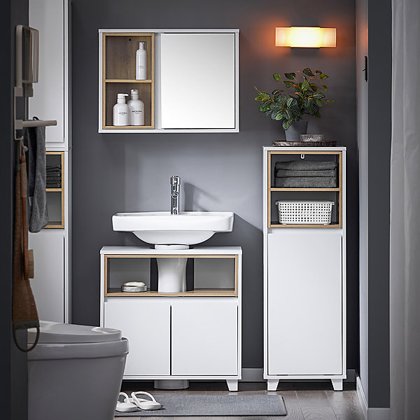 Meuble Bas de Salle de Bain, Placard WC étroit, 1 Panier à Linge, BZR146-W, SoBuy