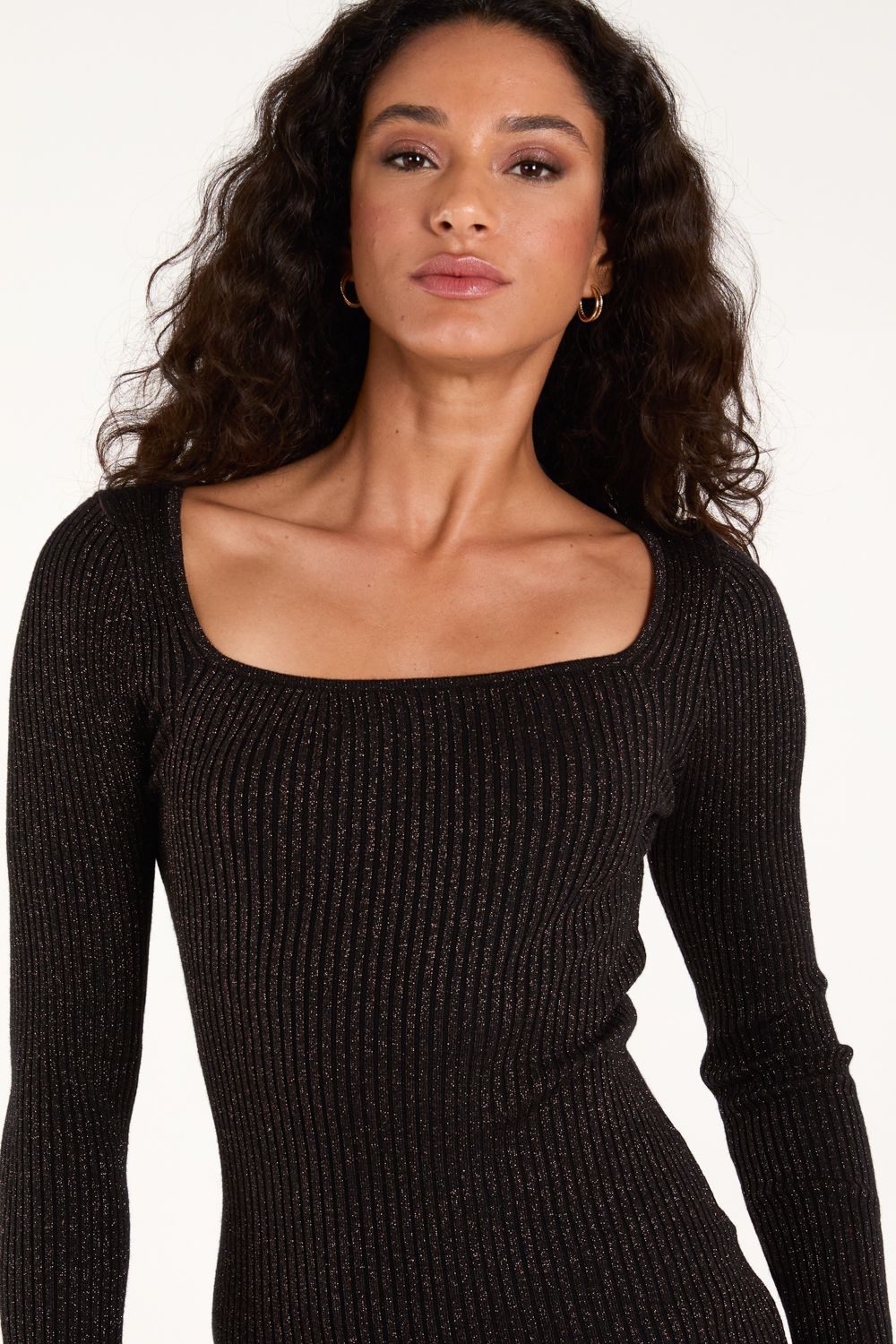 Blue Vanilla Knitted Metallic Ribbed Dress