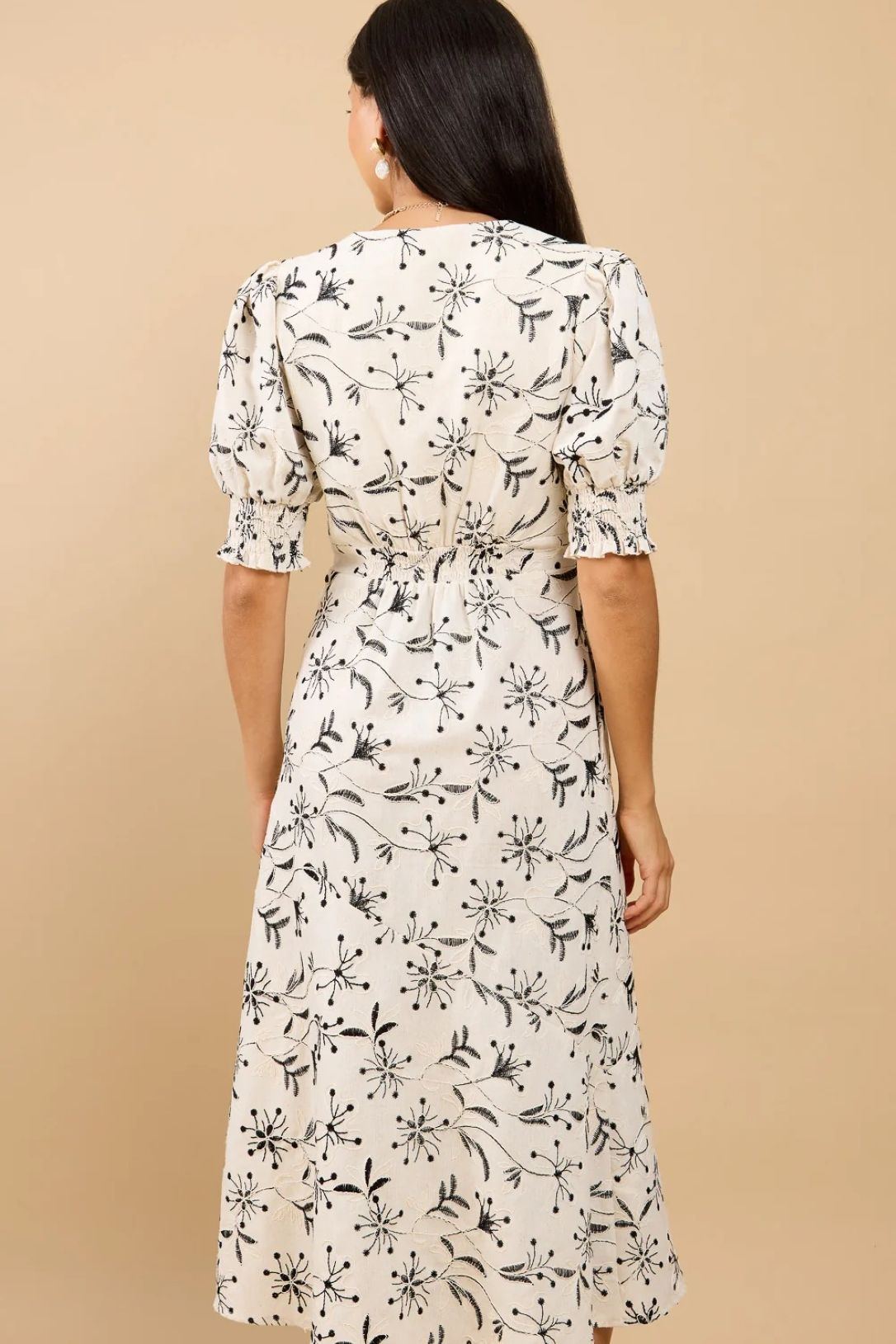 Little Mistress Natural Embroidered Midaxi Dress