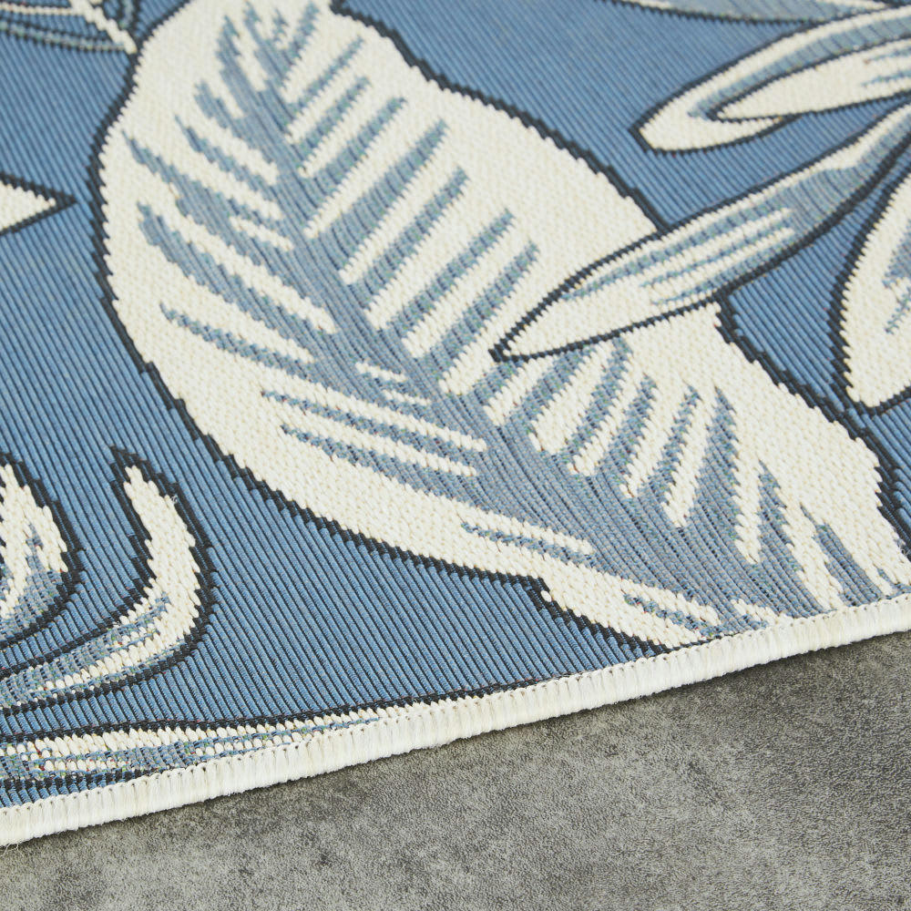 SANARY - Tapis tissé jacquard imprimé végétal bleu et blanc 160x230