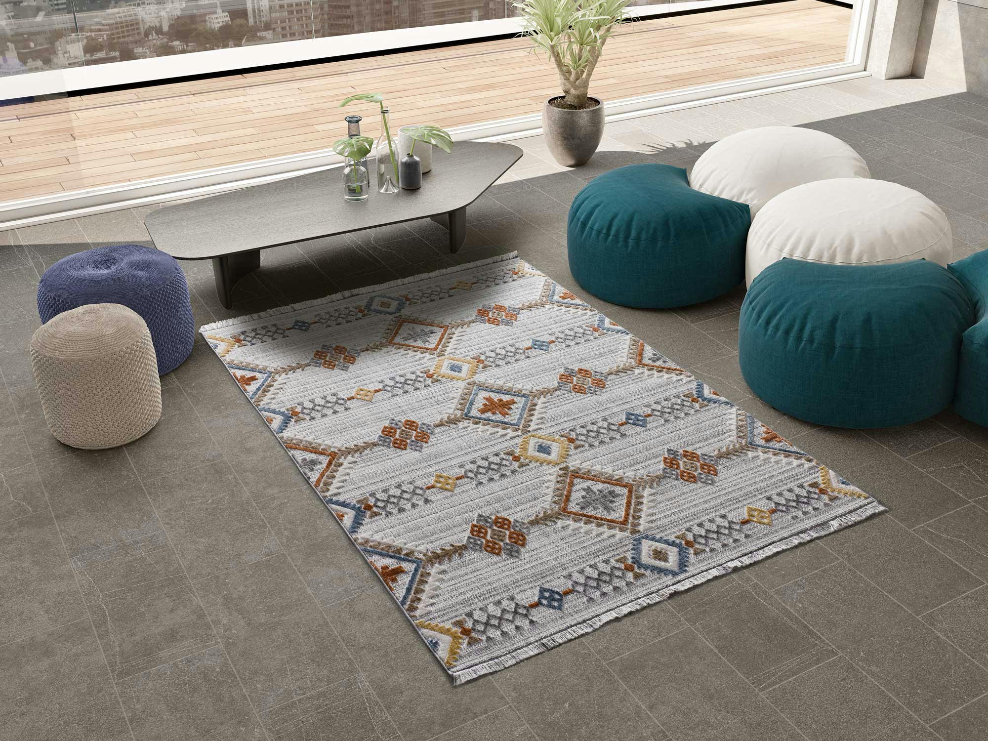 BROADWAY - Tapis ethnique avec relief et franges, multicolore, 155X230 cm