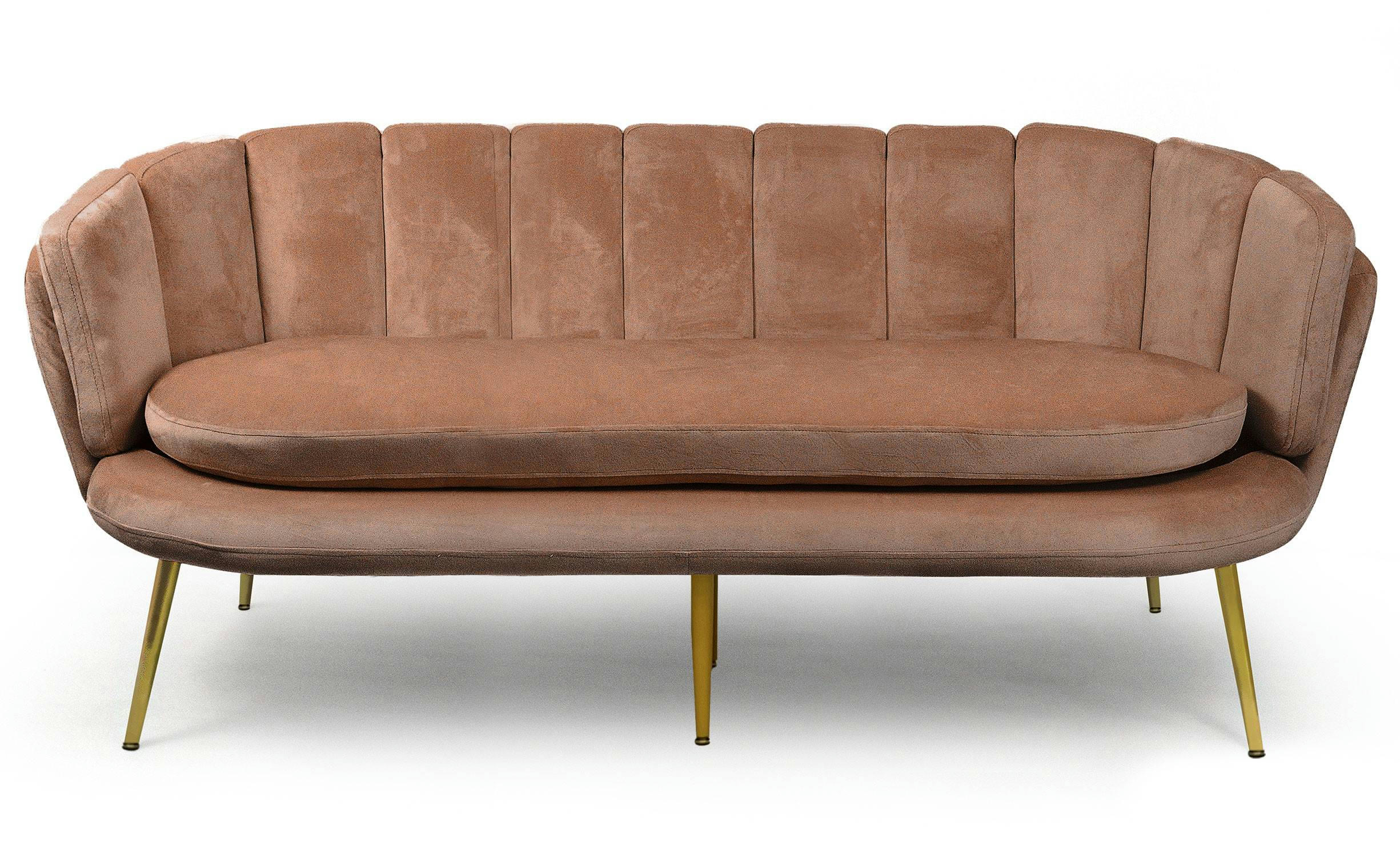 BRENDA - Canapé 3 places arrondi velours rose pieds or