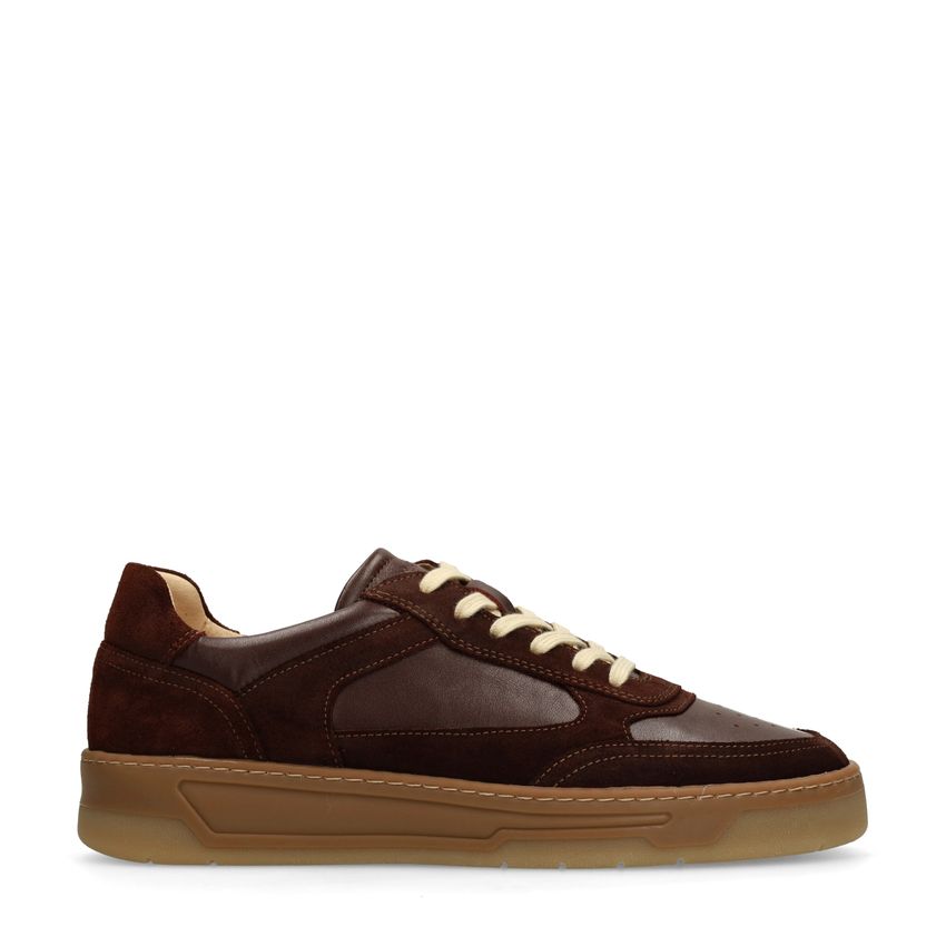 Manfield Burgundy leren sneakers met suède details