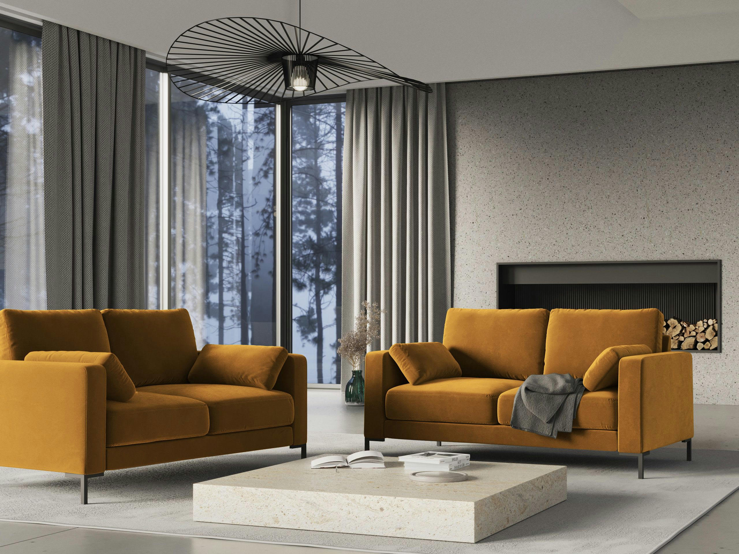 JADE - Canapé 2 places en velours jaune