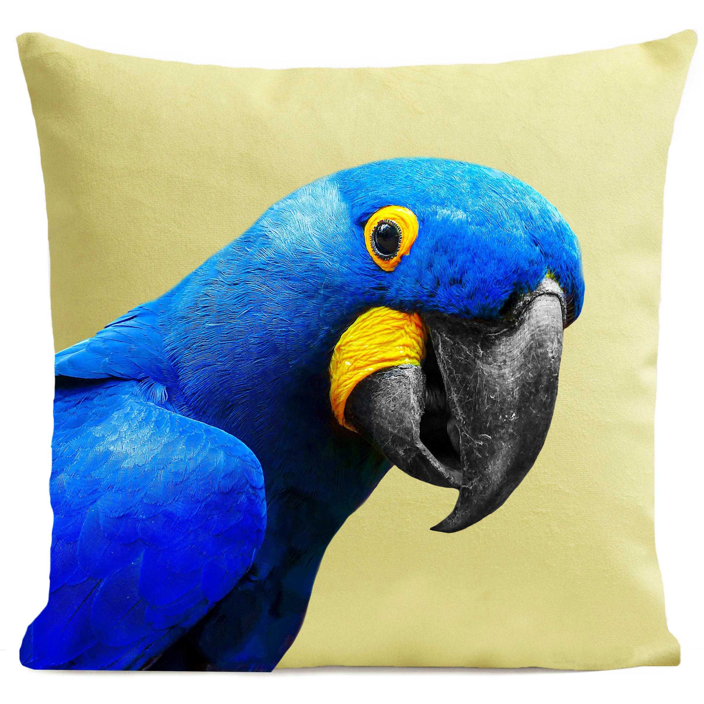 - Coussin tropical perroquet suédine jaune 40x40cm