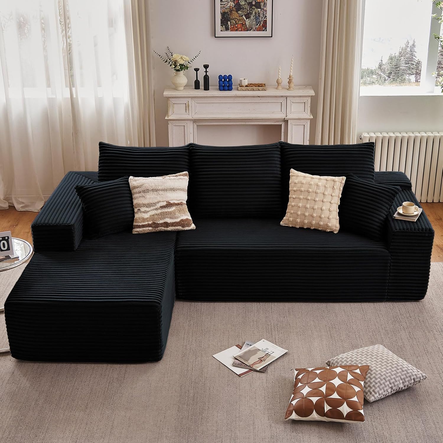 95 Cloud Sectional Couch with L-Shape Chaise, Modern Cloud Couch with Deep Seat, Modular Sectional Couches for Living Room, Apartment, Office, No Assembly Required